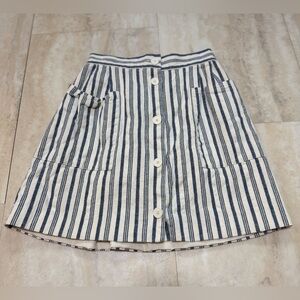 Oak + Fort Lined Blue and Off White Striped Skirt (XS)